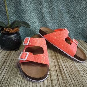 Cork footbed sandals, by Wonder Nation, Coral Sparkle crusted, women's size 4